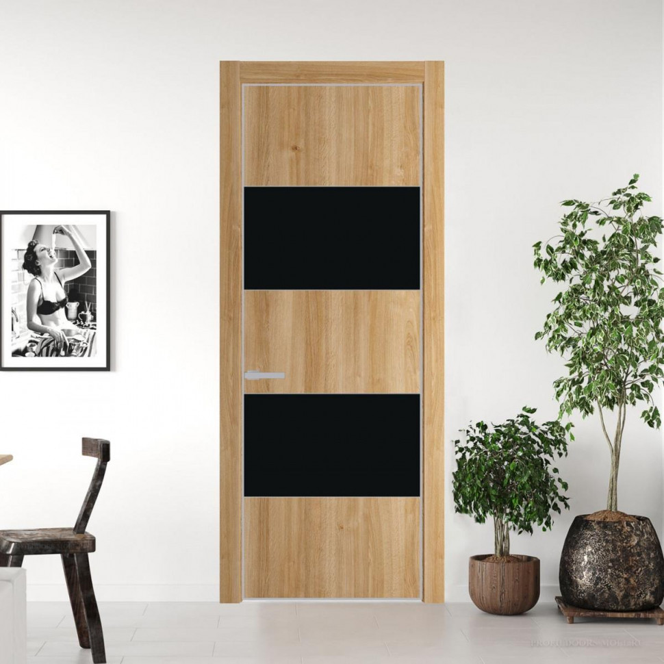 Межкомнатная дверь ProfilDoors 22 NE Дуб Карамель с кромкой Матовая с стекляной вставкой монохром черный