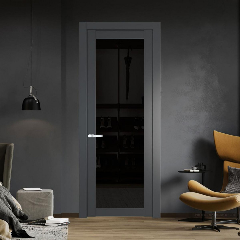 Межкомнатная дверь ProfilDoors 1.1.2 PD цвет Графит вставка Черное тонированное