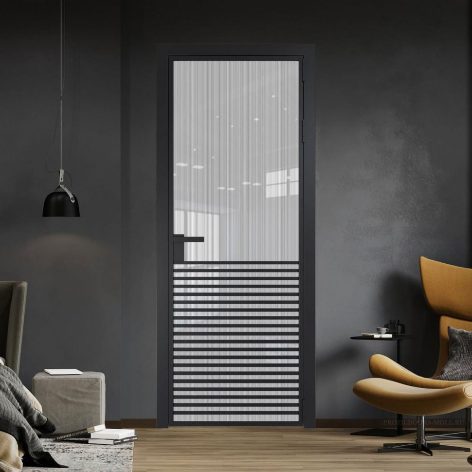 Межкомнатная дверь ProfilDoors 16 AG стекло Узор Страйп цвет профиля Черный матовый