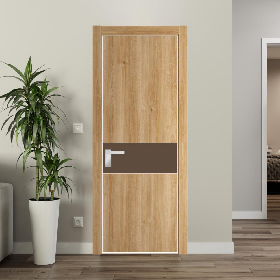 Межкомнатная дверь ProfilDoors 17NA Дуб Карамель профиль Вайт вставка Монохром гляссе