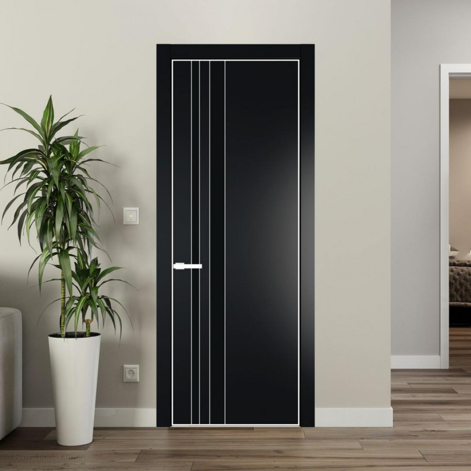 Межкомнатная дверь ProfilDoors 20 PA Блэк с профилем Вайт с стеклом  монохром черный