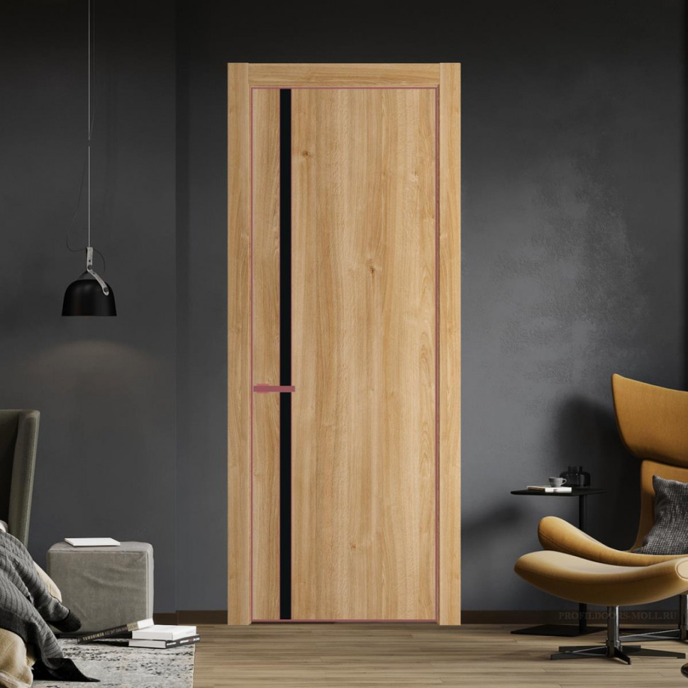 Межкомнатная дверь ProfilDoors 21NA Дуб Карамель профиль Красный антрацит вставка Монохром черный