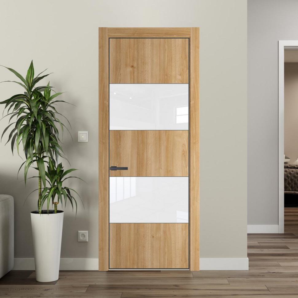 Межкомнатная дверь ProfilDoors 22NA Дуб Карамель профиль Серая Ночь вставка Лак классик