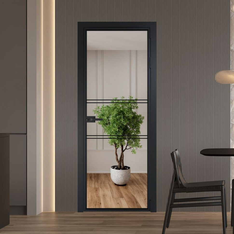 Межкомнатная дверь ProfilDoors 2 AX Зеркало профиль Черный матовый