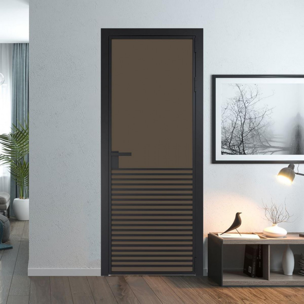 Межкомнатная дверь ProfilDoors 16 AG стекло Монохром гляссе триплекс цвет профиля Черный матовый