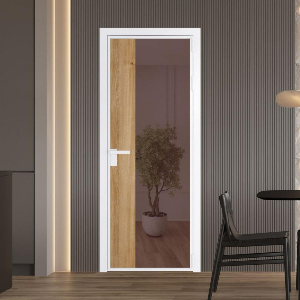 Межкомнатная дверь ProfilDoors 7 AG стекло Золотистая бронза цвет профиля Вайт вставка Дуб Карамель