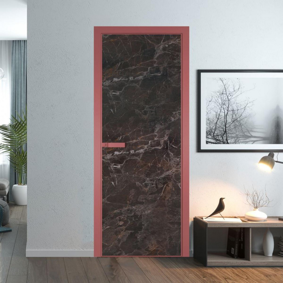 Межкомнатная дверь ProfilDoors 1 AGN композитная панель Мрамор профиль Красный антрацит короб с наличником