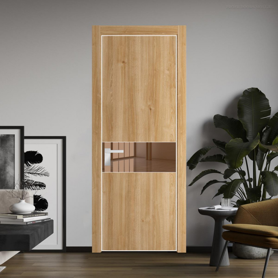 Межкомнатная дверь ProfilDoors 17NA Дуб Карамель профиль Вайт вставка Зеркало Bronza