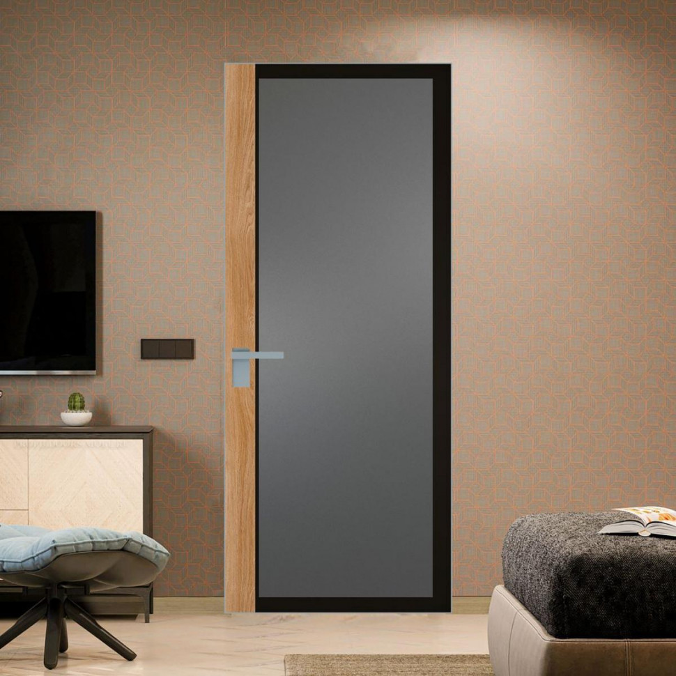 Межкомнатная дверь ProfilDoors 6 AGK цвет Мателюкс графит черный прокрас вставка Дуб Карамель кромка Матовая