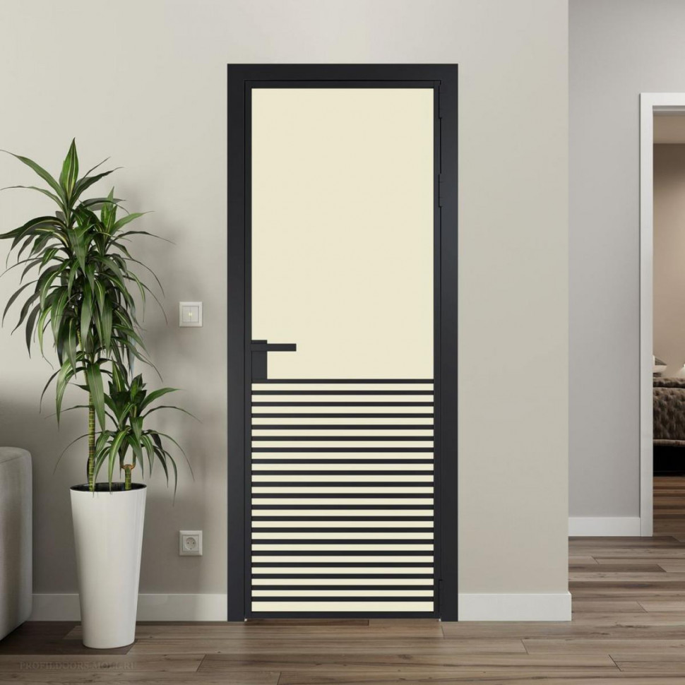 Межкомнатная дверь ProfilDoors 16 AG стекло Монохром жемчуг триплекс цвет профиля Черный матовый