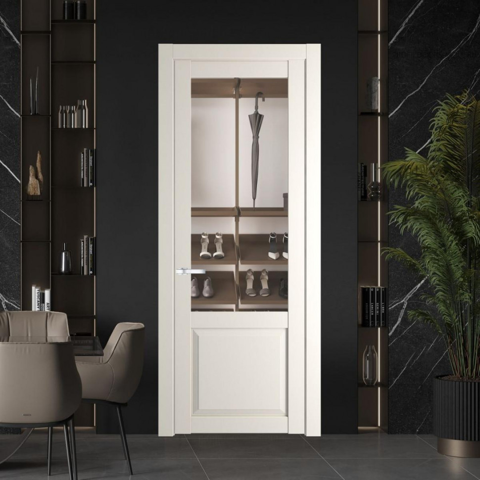 Межкомнатная дверь ProfilDoors 2.2.2 PD цвет Перламутр белый вставка Прозрачное