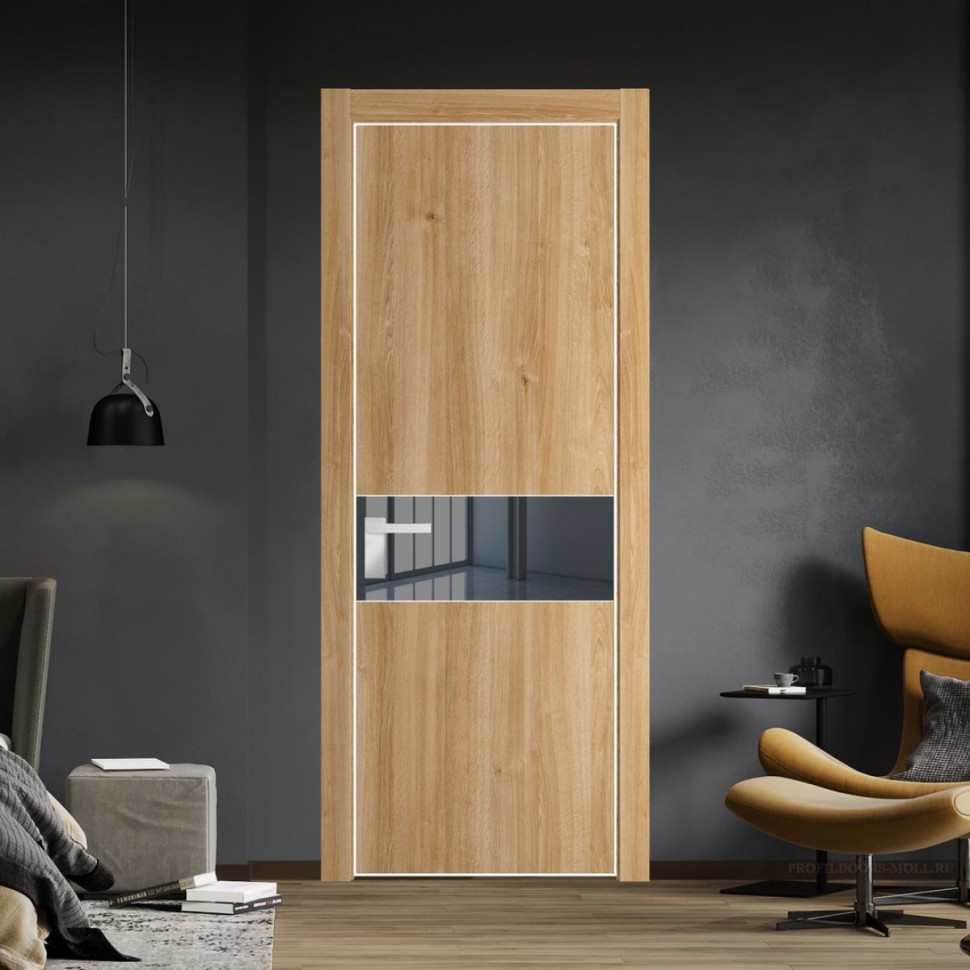 Межкомнатная дверь ProfilDoors 17NA Дуб Карамель профиль Вайт вставка Зеркало Grey