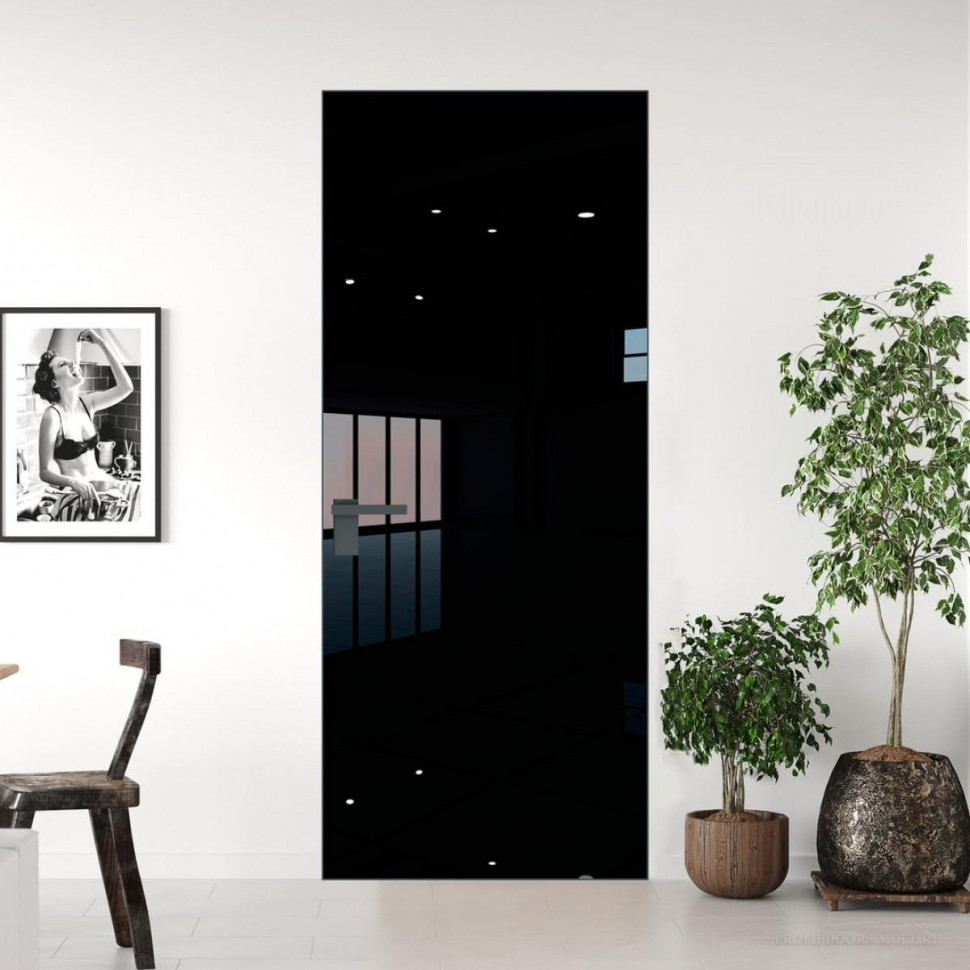 Межкомнатная дверь ProfilDoors 1 AGK цвет Lacobel Черный лак кромка Серая ночь