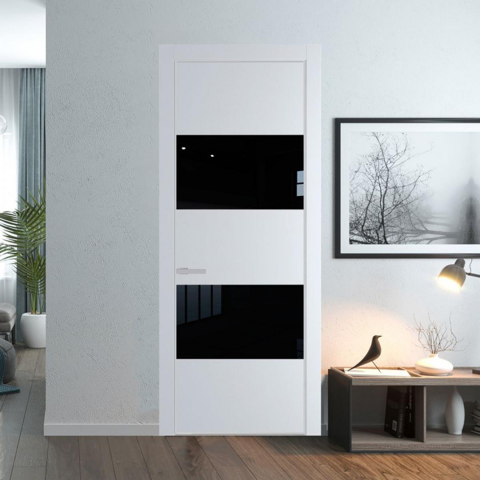 Межкомнатная дверь ProfilDoors 22 PE с вставкой из стекла черный лак Вайт с алюминиевой кромкой Матовая