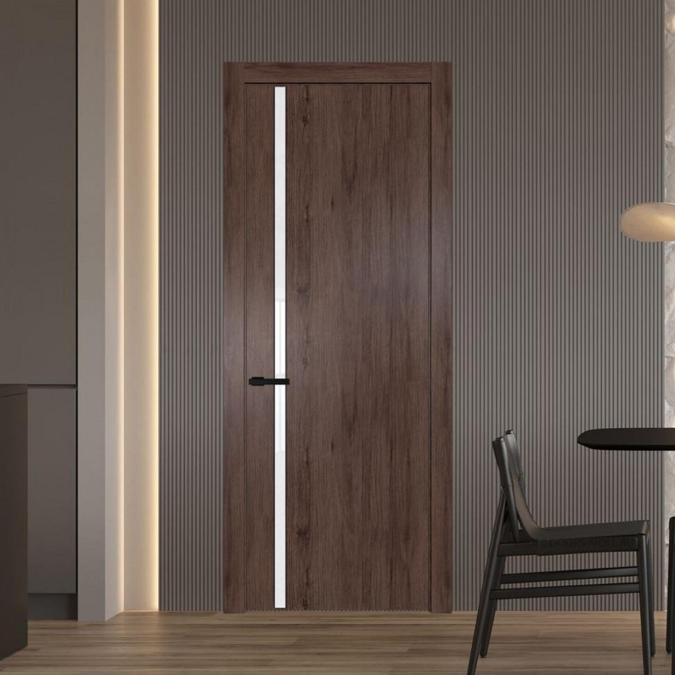 Межкомнатная дверь ProfilDoors 21 NW Дуб Тобакко молдинг Черный матовый стекло Лак классик