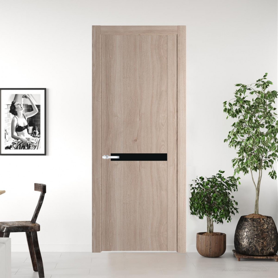Межкомнатная дверь ProfilDoors 1.4 N Дуб Сонома с вставкой стекла монохром черный