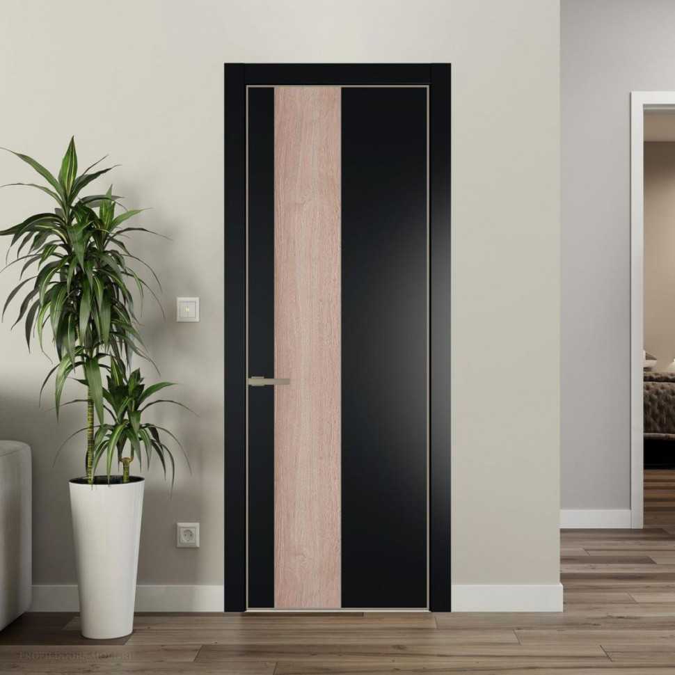 Межкомнатная дверь ProfilDoors 19 PE с вставкой Дуб Сонома Блэк с алюминиевой кромкой Никель