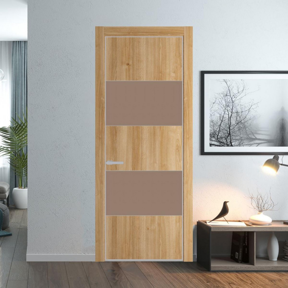 Межкомнатная дверь ProfilDoors 22 NE Дуб Карамель с кромкой Матовая с стекляной вставкой монохром капучино