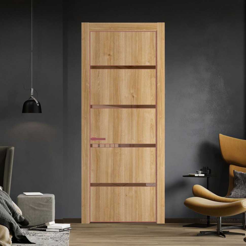 Межкомнатная дверь ProfilDoors 23 NE Дуб Карамель с кромкой Красный антрацит с стекляной вставкой зеркало bronze