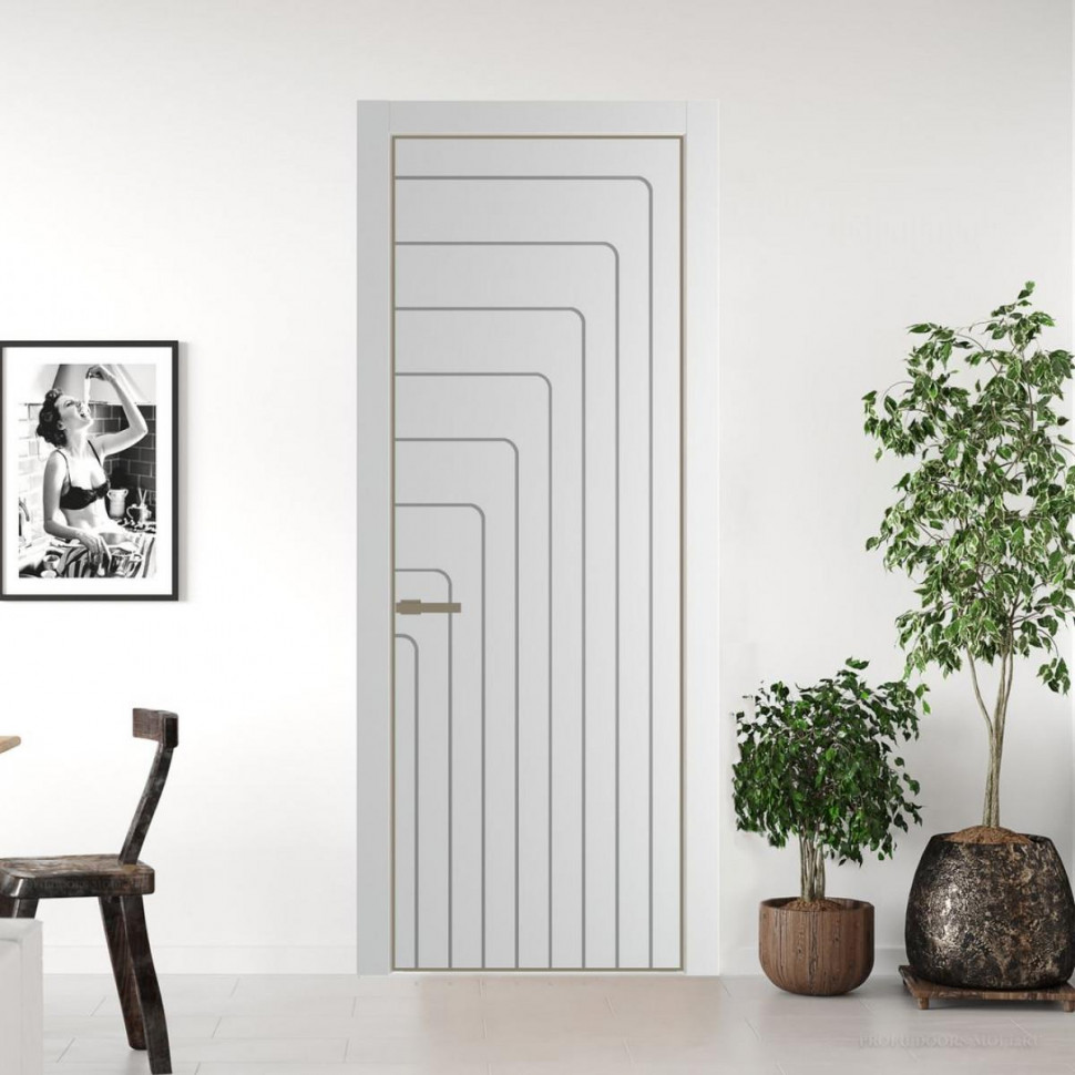 Межкомнатная дверь ProfilDoors 10 PE с фрезерованным рисунком Крем Вайт с алюминиевой кромкой Шампань