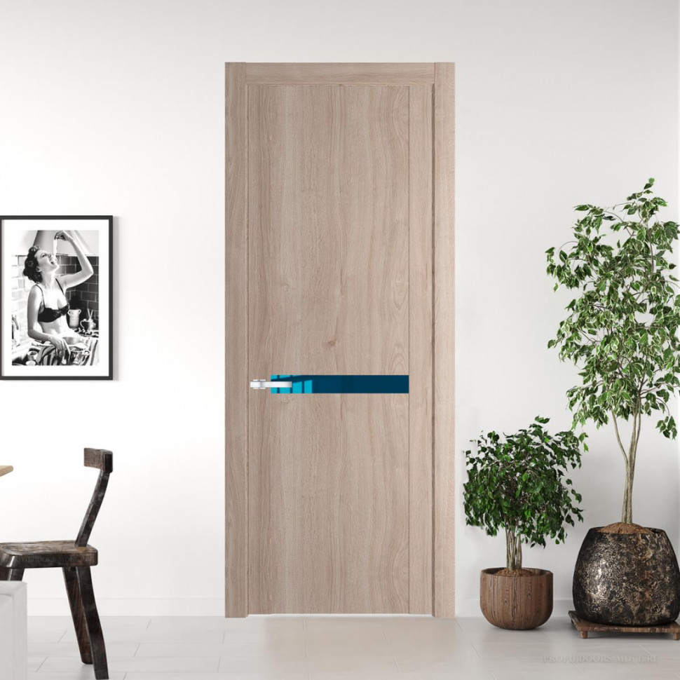 Межкомнатная дверь ProfilDoors 1.4 N Дуб Сонома с вставкой стекла зеркало blue