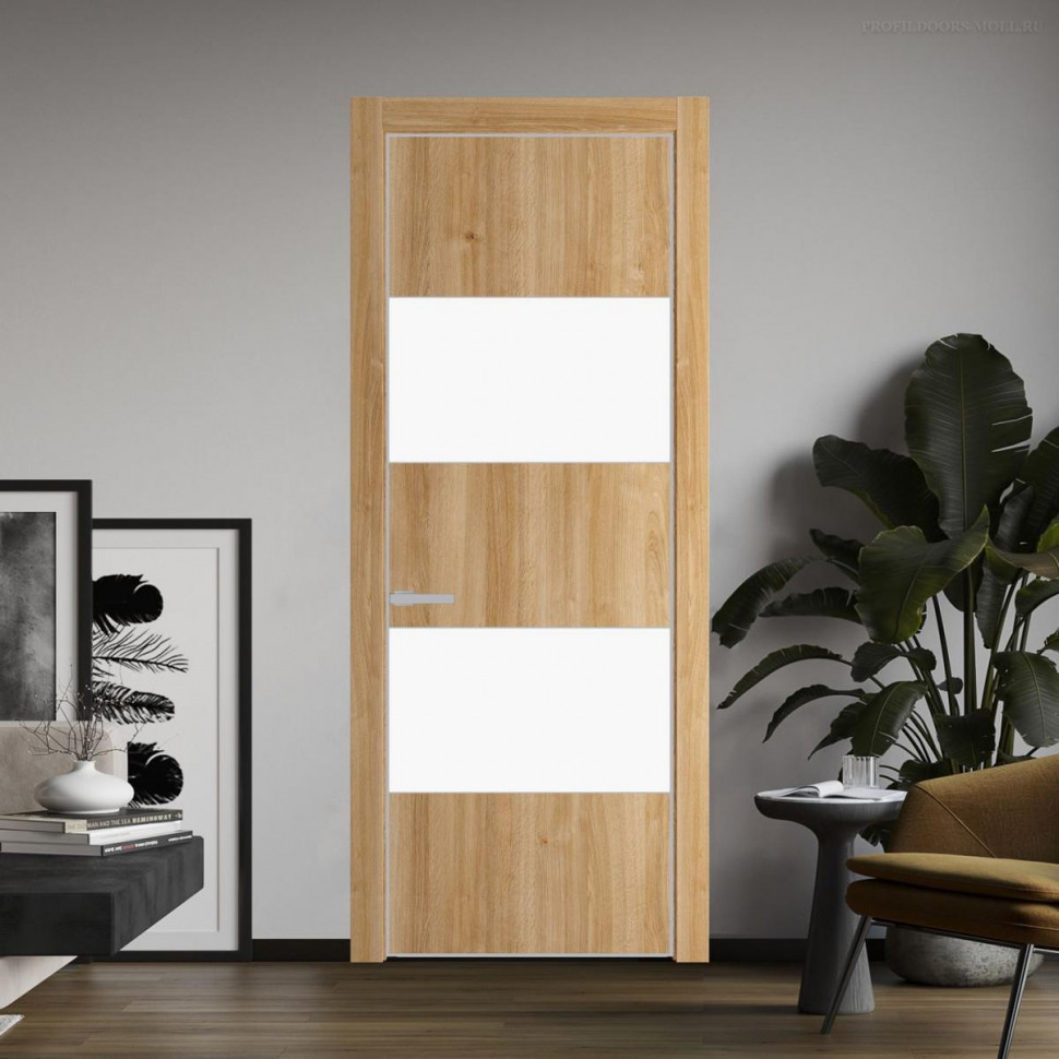 Межкомнатная дверь ProfilDoors 22 NE Дуб Карамель с кромкой Матовая с стекляной вставкой монохром белый просветленный