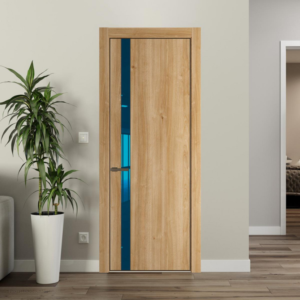 Межкомнатная дверь ProfilDoors 18NA Дуб Карамель профиль Деорэ вставка Зеркало Blue