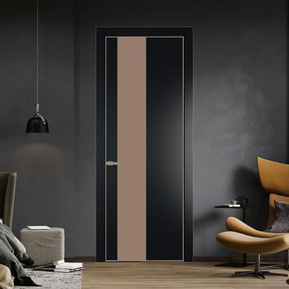 Межкомнатная дверь ProfilDoors 19 PE с вставкой из стекла монохром капучино Блэк с алюминиевой кромкой Никель
