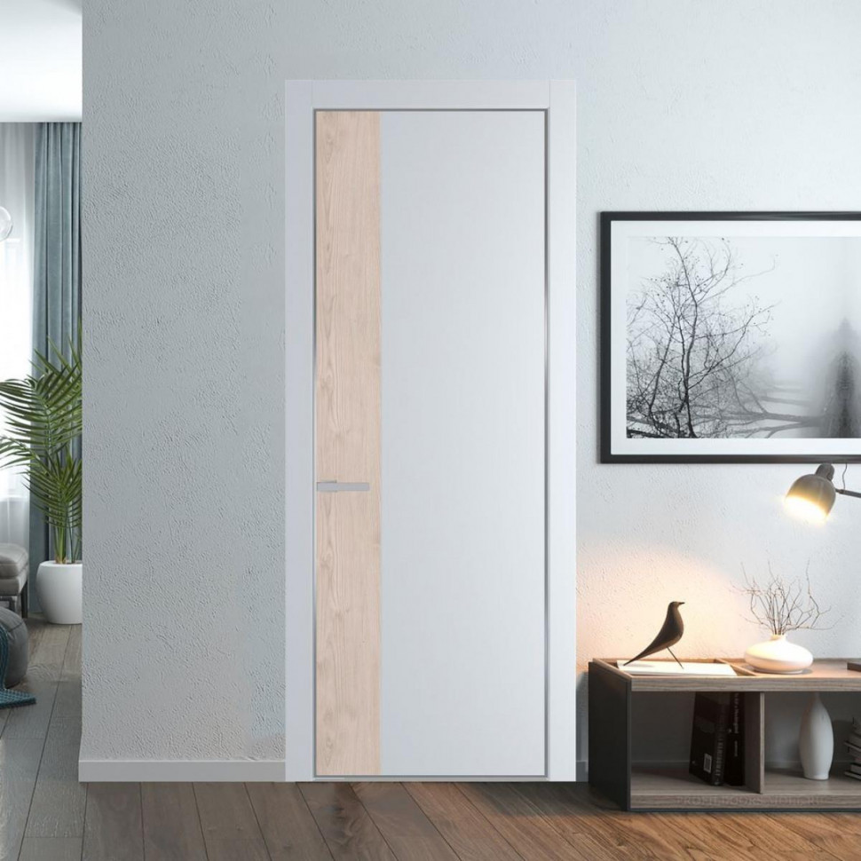 Межкомнатная дверь ProfilDoors 24 PE с вставкой Каштан светлый Вайт с алюминиевой кромкой Серебро