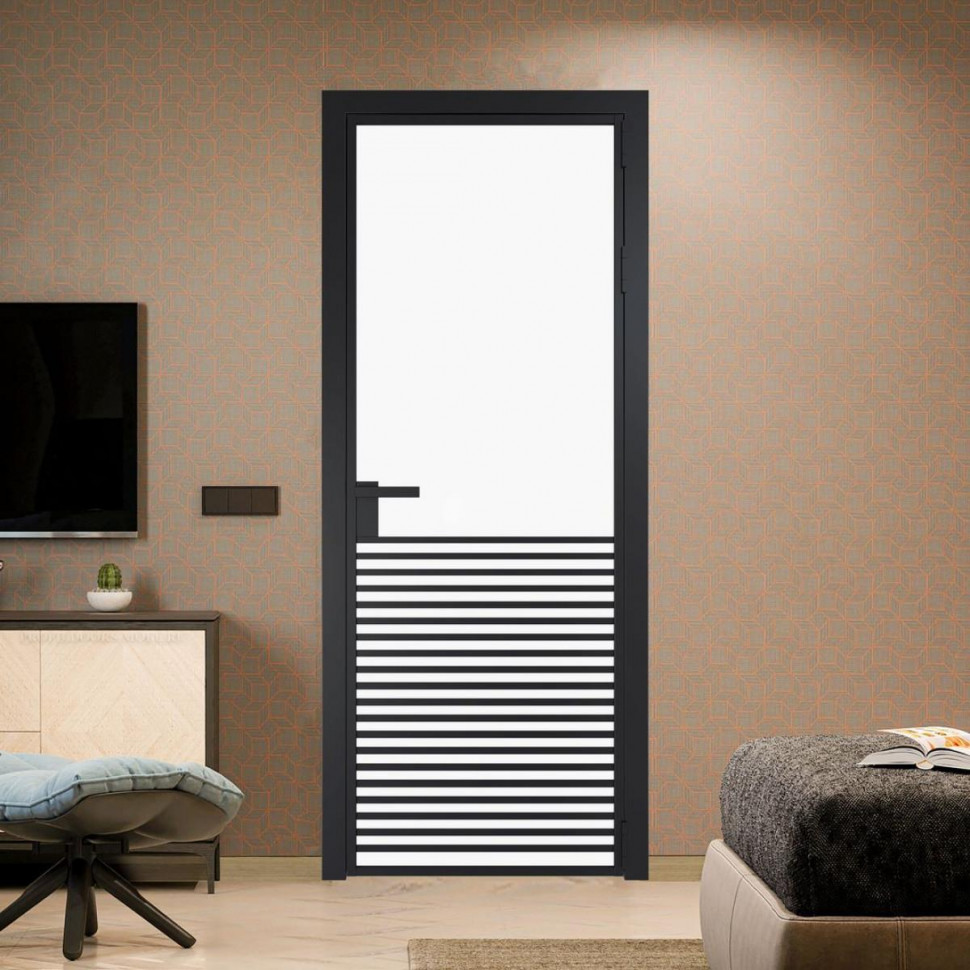 Межкомнатная дверь ProfilDoors 16 AG стекло Монохром белый просветленный триплекс цвет профиля Черный матовый