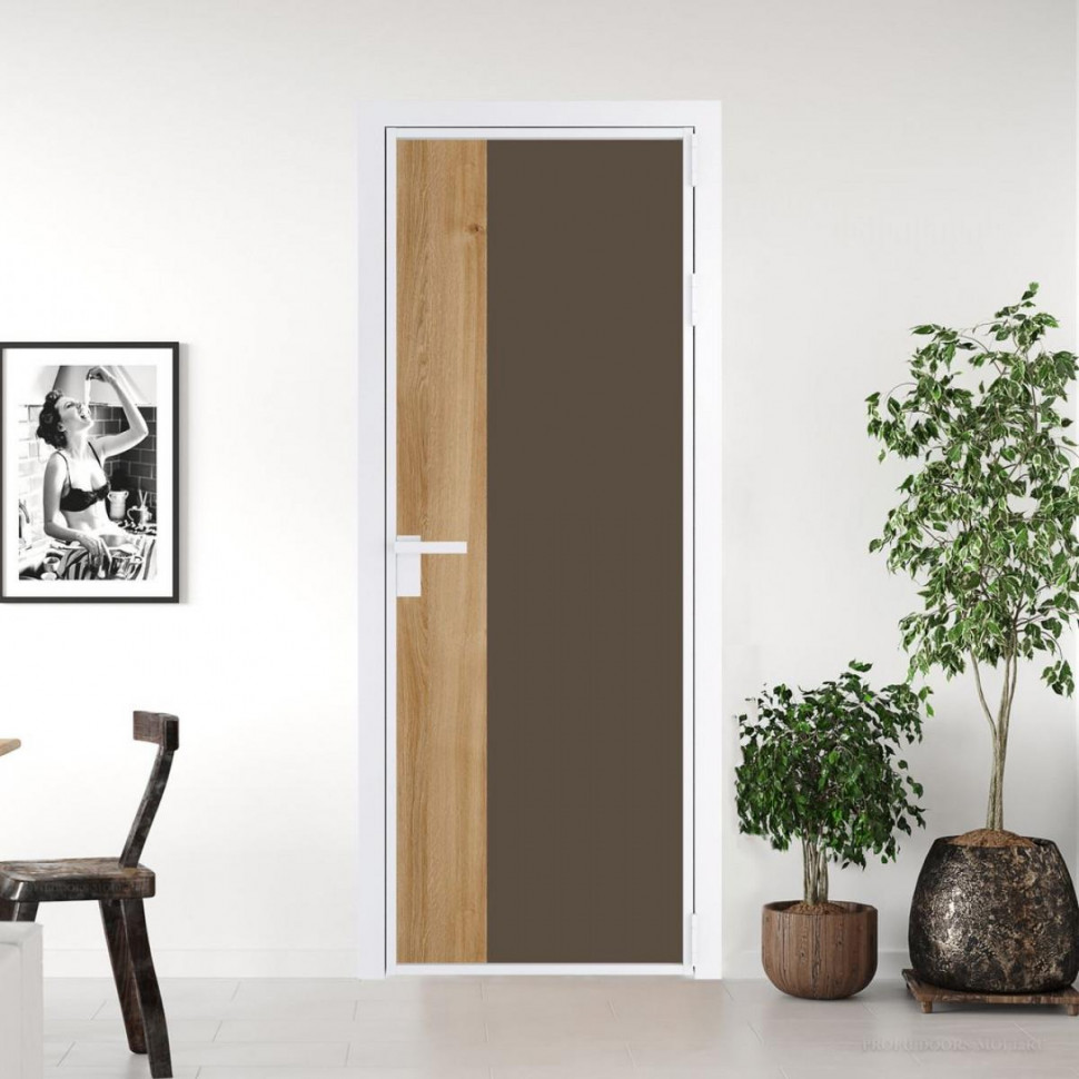Межкомнатная дверь ProfilDoors 7 AG стекло Монохром гляссе триплекс цвет профиля Вайт вставка Дуб Карамель