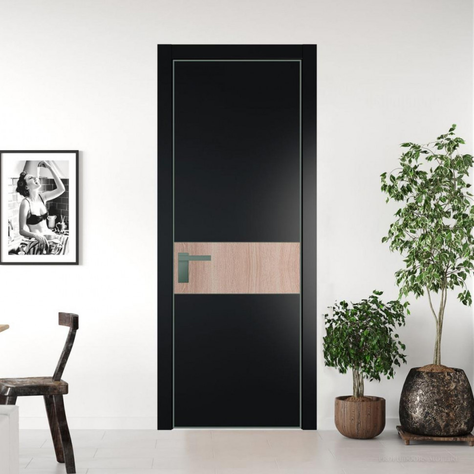 Межкомнатная дверь ProfilDoors 17 PE с вставкой Дуб Сонома Блэк с алюминиевой кромкой Зеленый воск