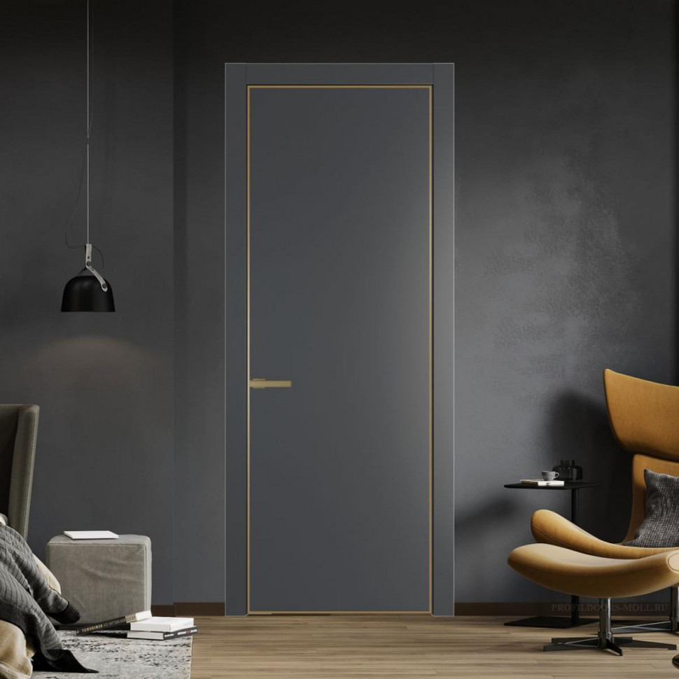 Межкомнатная дверь ProfilDoors 1 PE Графит с алюминиевой кромкой Золото