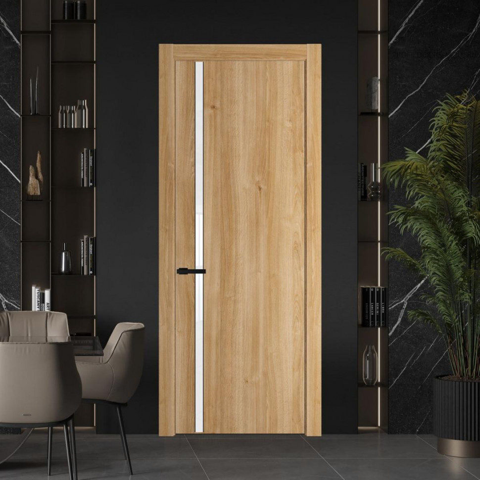 Межкомнатная дверь ProfilDoors 21 NW Дуб Карамель молдинг Черный матовый стекло Лак классик