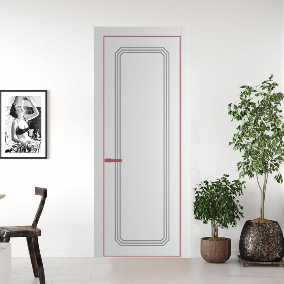 Межкомнатная дверь ProfilDoors 32 PA с фрезерованным рисунком Крем Вайт с профилем Красный антрацит