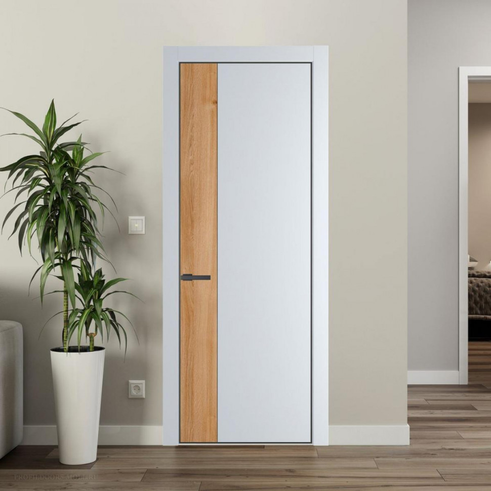 Межкомнатная дверь ProfilDoors 24 PE с вставкой Дуб Карамель Вайт с алюминиевой кромкой Серая Ночь