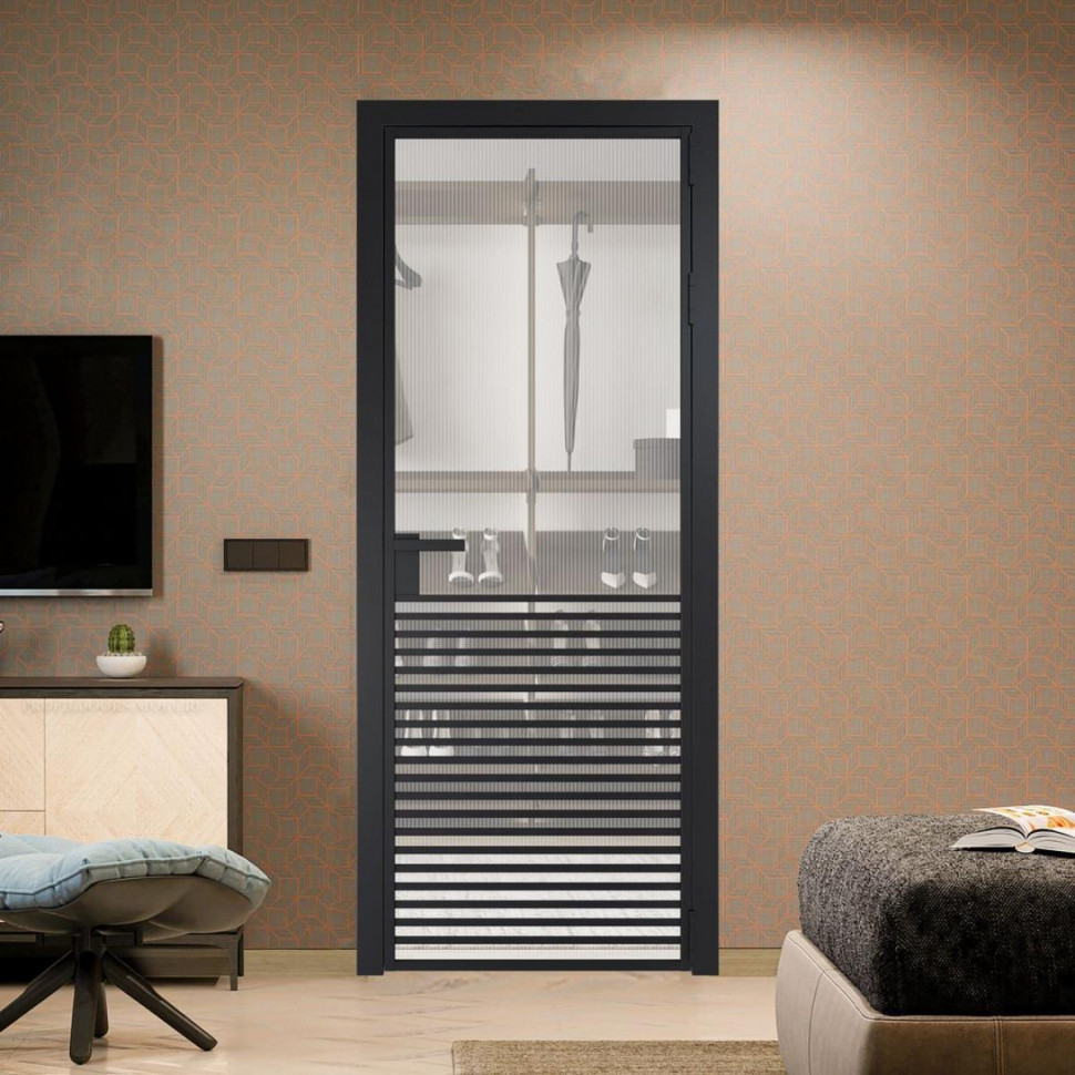 Межкомнатная дверь ProfilDoors 16 AG стекло Мору двухстороннее белое цвет профиля Черный матовый