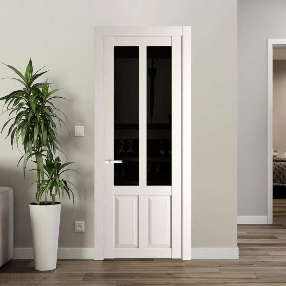 Межкомнатная дверь ProfilDoors 2.8.2 PD цвет Перламутр белый вставка Черное тонированное