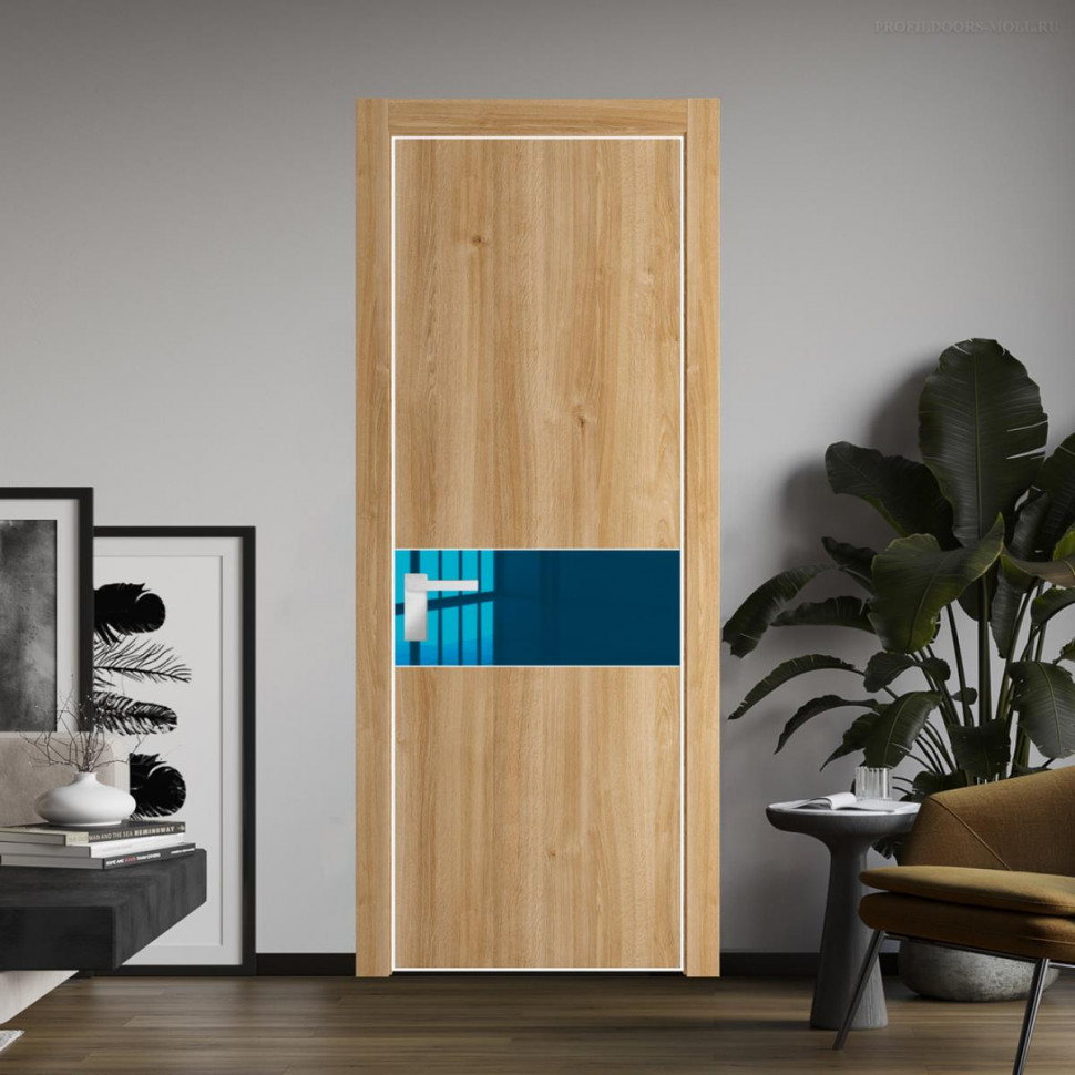 Межкомнатная дверь ProfilDoors 17NA Дуб Карамель профиль Вайт вставка Зеркало Blue