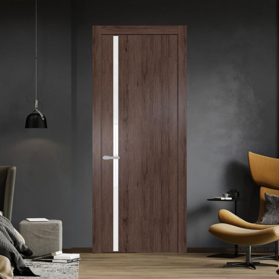 Межкомнатная дверь ProfilDoors 21 NW Дуб Тобакко молдинг Серебро стекло Лак классик