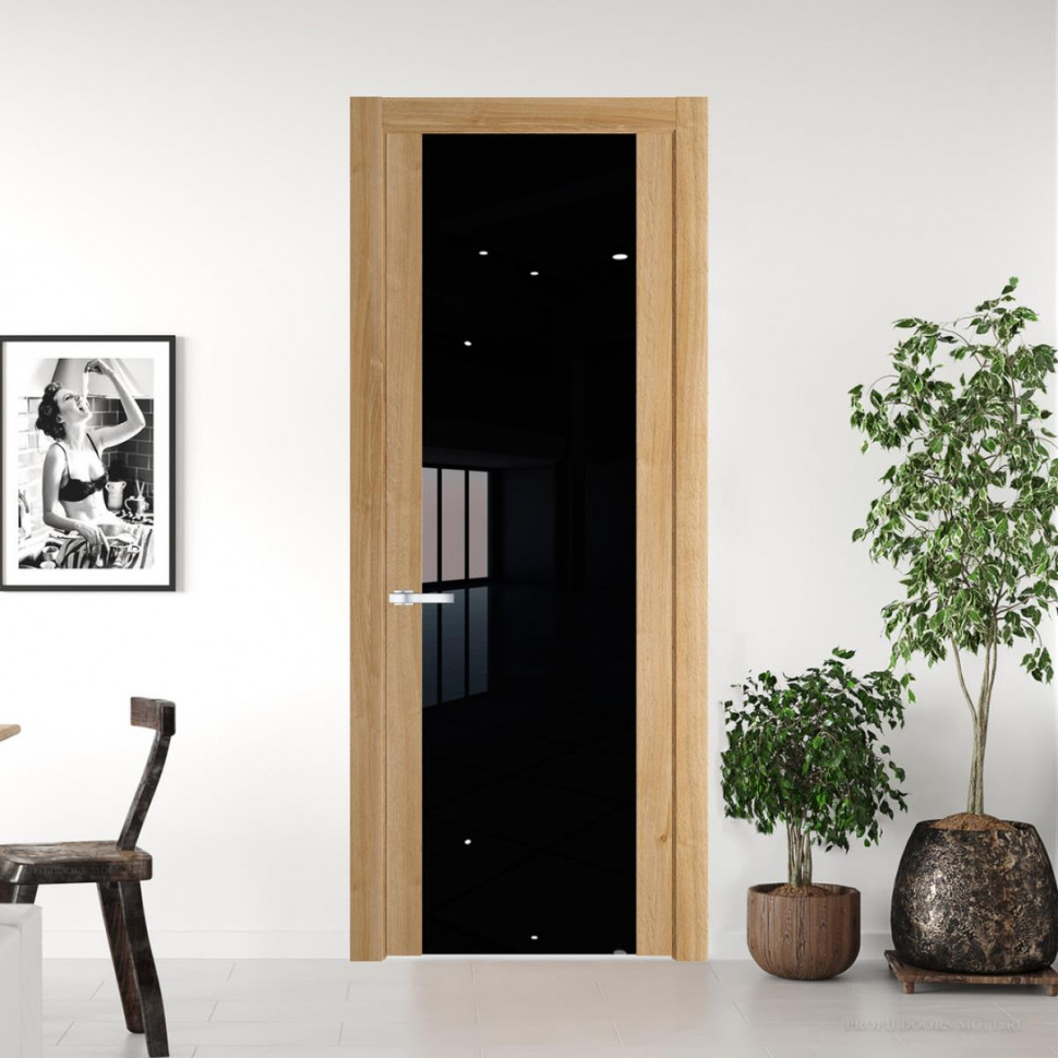 Межкомнатная дверь ProfilDoors 1.7 N Дуб Карамель с вставкой стекла черный лак