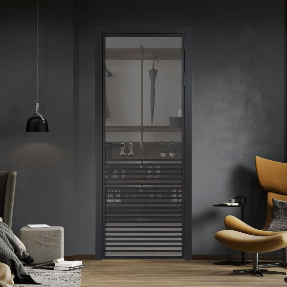 Межкомнатная дверь ProfilDoors 16 AG стекло Комфорт серый цвет профиля Черный матовый