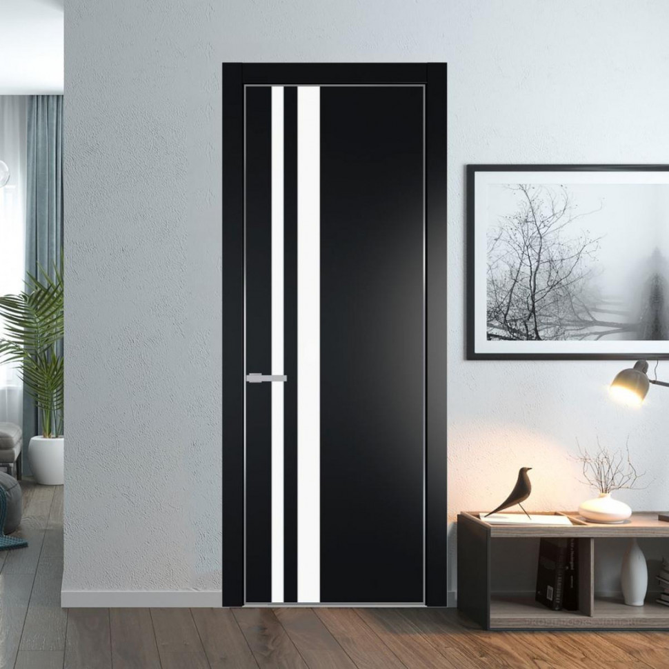 Межкомнатная дверь ProfilDoors 20 PA Блэк с профилем Серебро с стеклом  монохром белый просветленный