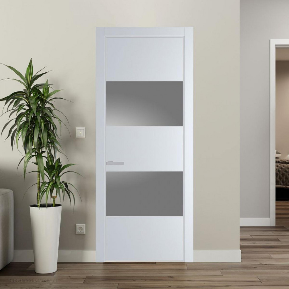 Межкомнатная дверь ProfilDoors 22 PE с вставкой из стекла серебро матлак Вайт с алюминиевой кромкой Матовая
