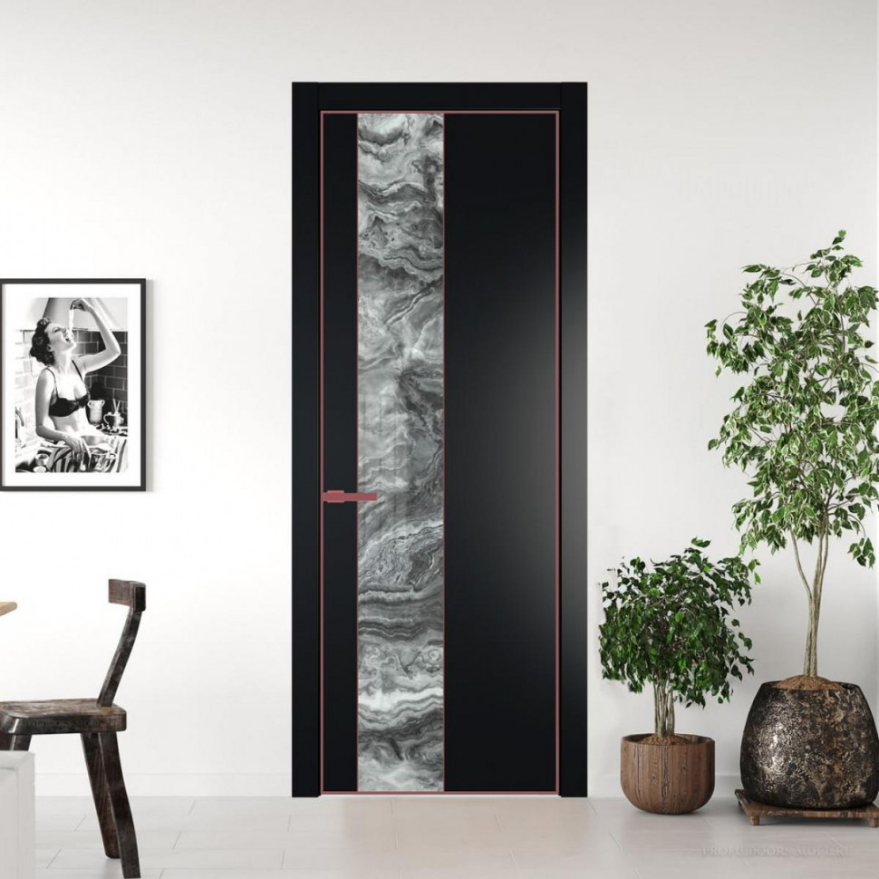 Межкомнатная дверь ProfilDoors 19 PE с вставкой из стекла атриум серебро Блэк с алюминиевой кромкой Красный антрацит