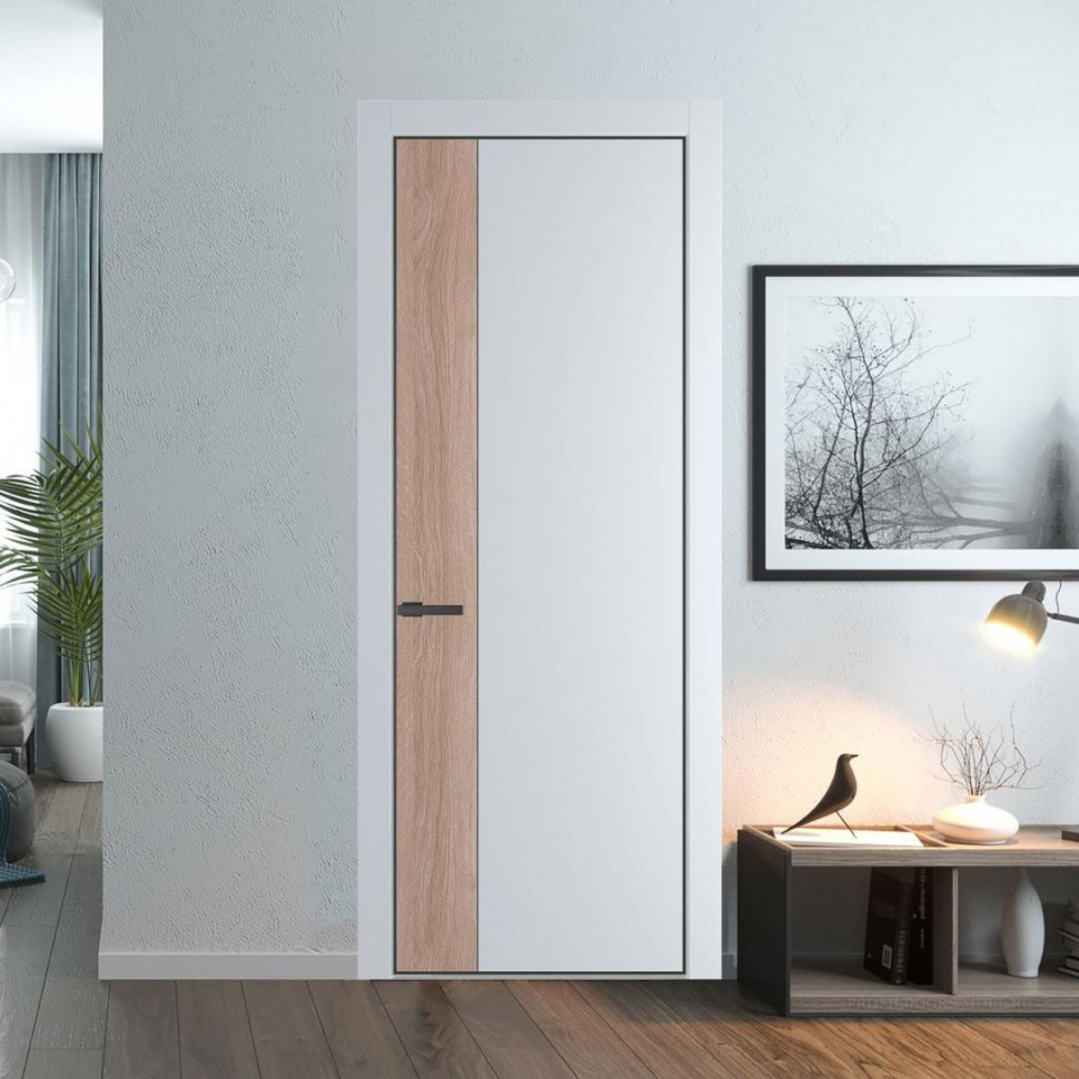 Межкомнатная дверь ProfilDoors 24 PE с вставкой Дуб Сонома Вайт с алюминиевой кромкой Серая Ночь