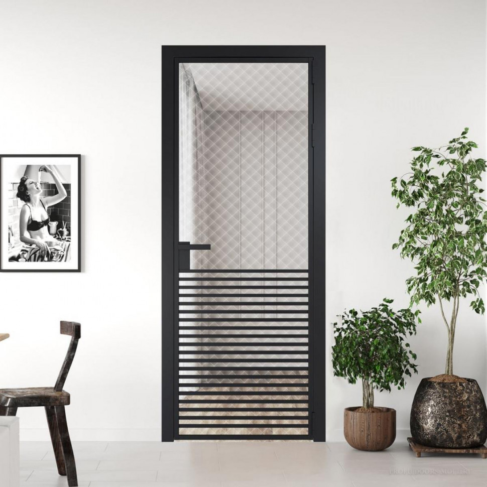 Межкомнатная дверь ProfilDoors 16 AG стекло Ромб белый цвет профиля Черный матовый