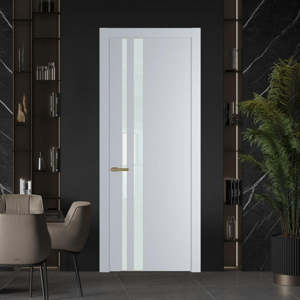 Межкомнатная дверь ProfilDoors 20 PW Лайт Грей Lacobel Белый лак молдинг Золото