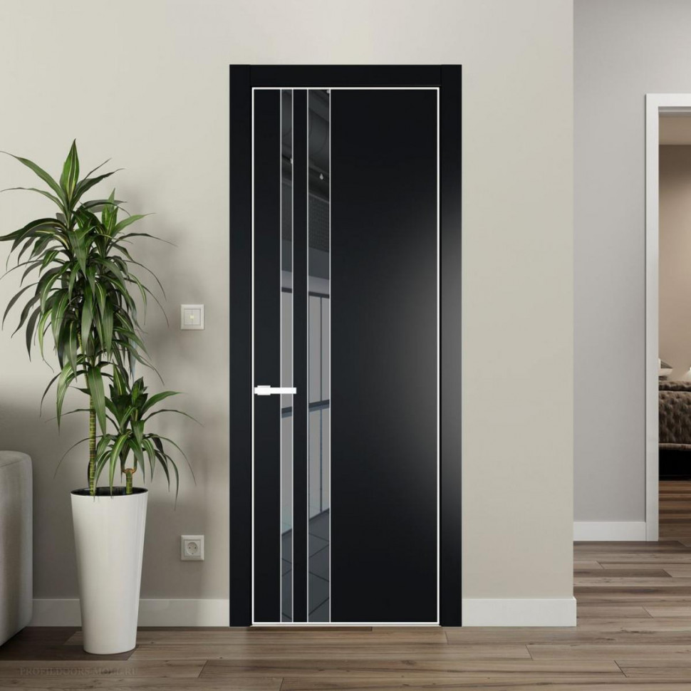 Межкомнатная дверь ProfilDoors 20 PA Блэк с профилем Вайт с стеклом  зеркало grey