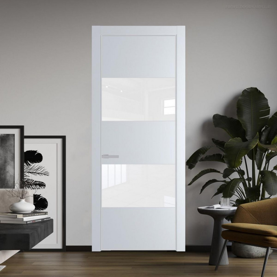 Межкомнатная дверь ProfilDoors 22 PE с вставкой из стекла лак классик Вайт с алюминиевой кромкой Матовая